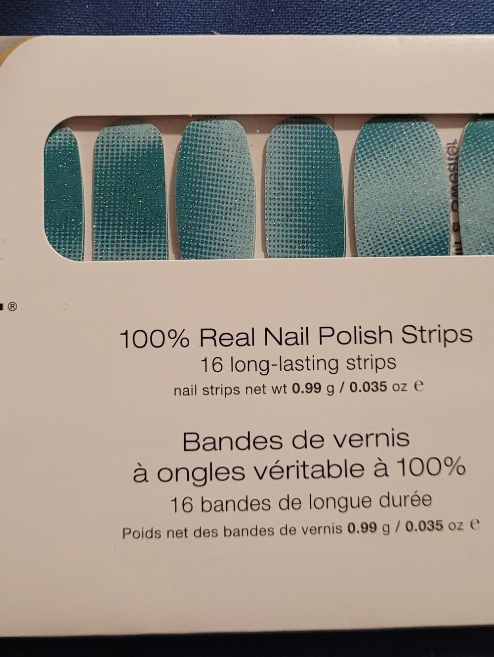 Teal Glitter Nail Polish Strips - 16 Long-Lasting Strips